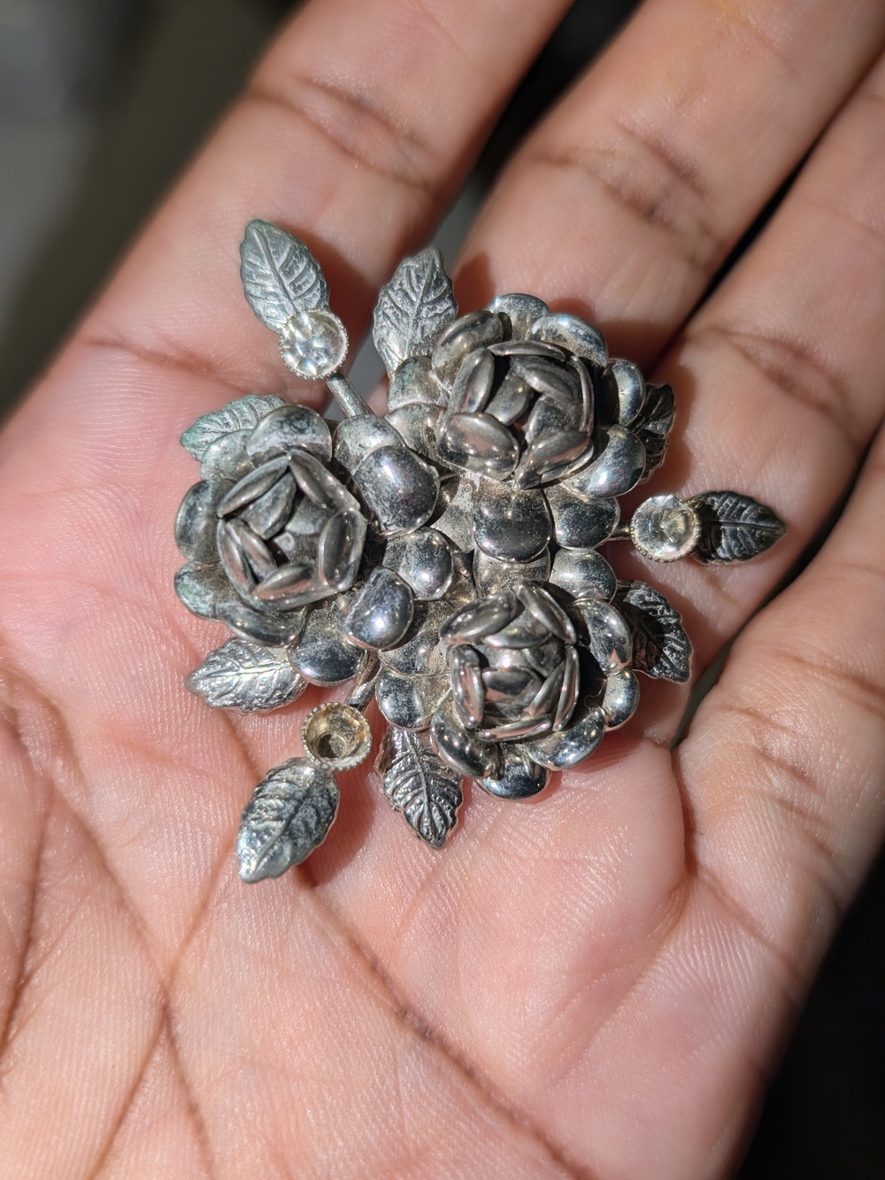 Silver Floral Rose Brooch for Women